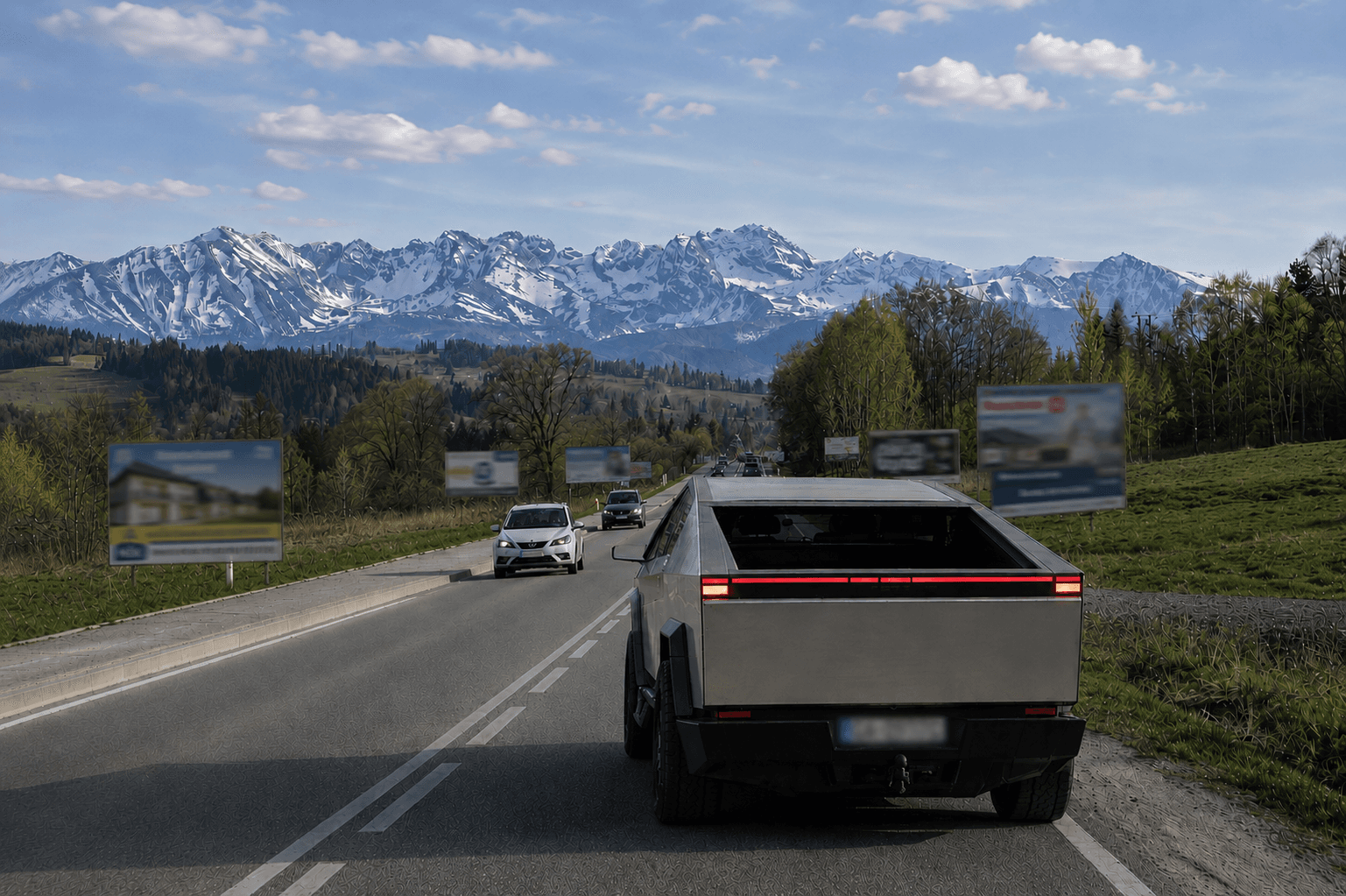 Tesla Cybertruck w Zakopanem, w Tatrach zimą