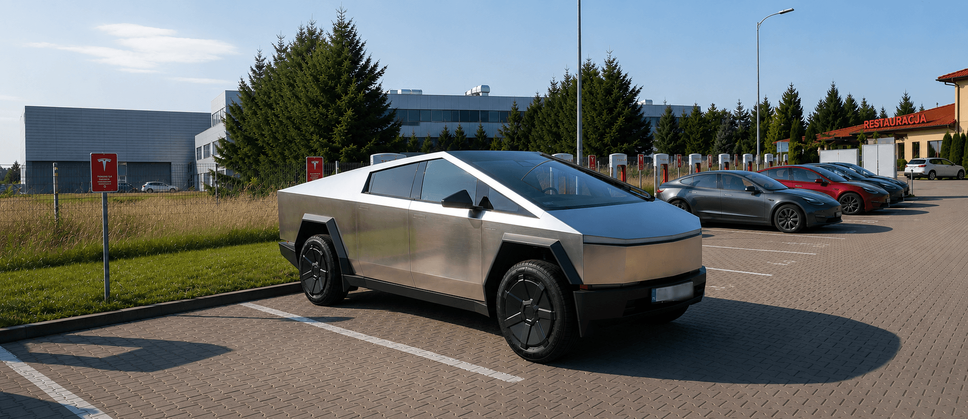 Tesla Cybertruck podłączony do ładowarki Tesla Supercharger w Polsce